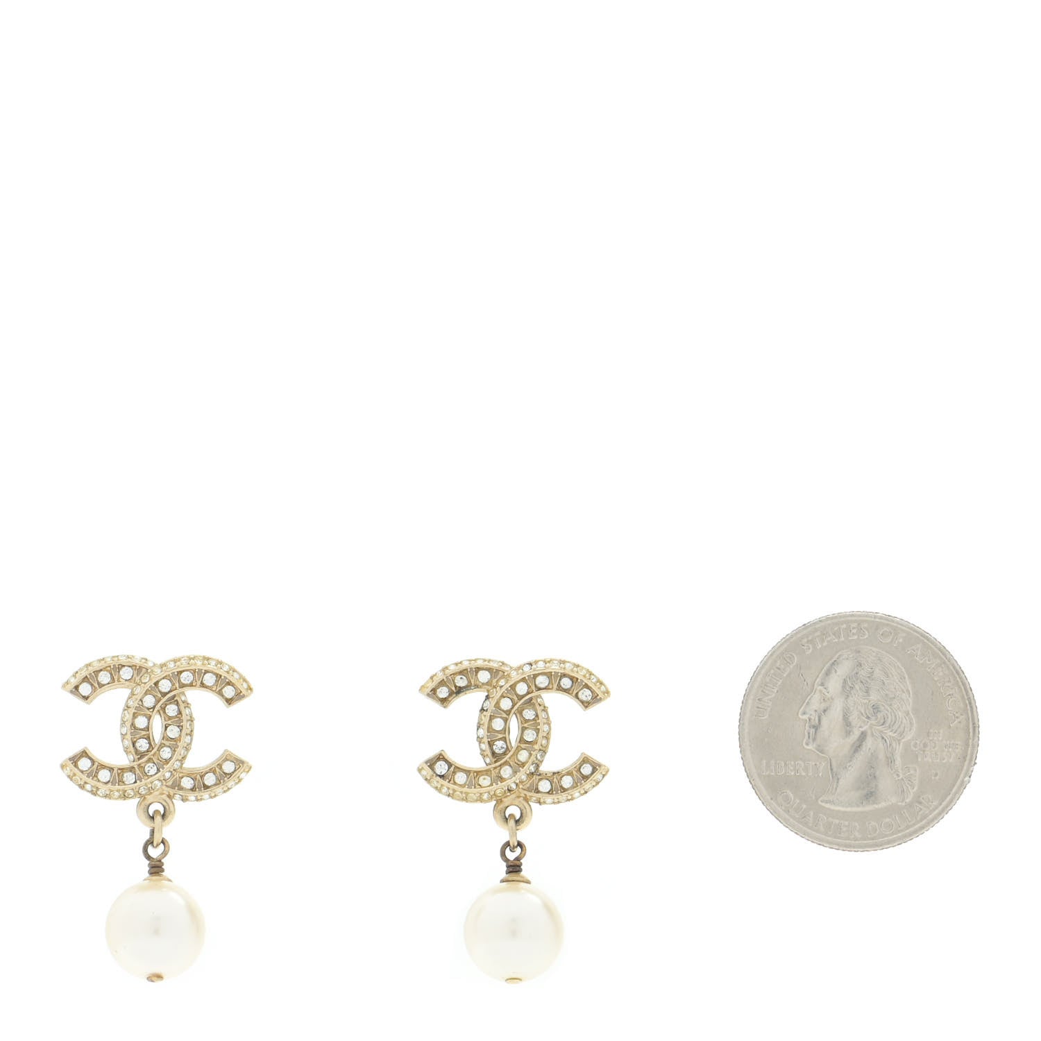 Chanel Crystal Pearl CC Drop Earrings Gold 2 of 6