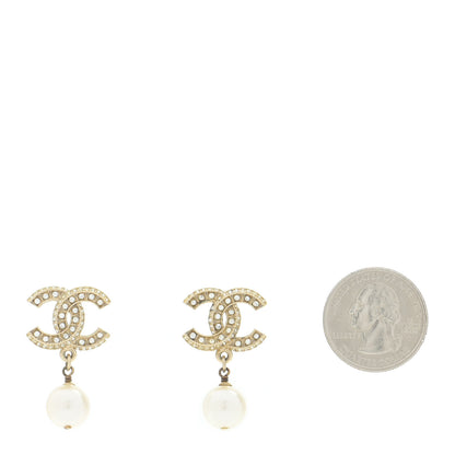 Chanel Crystal Pearl CC Drop Earrings Gold 2 of 6