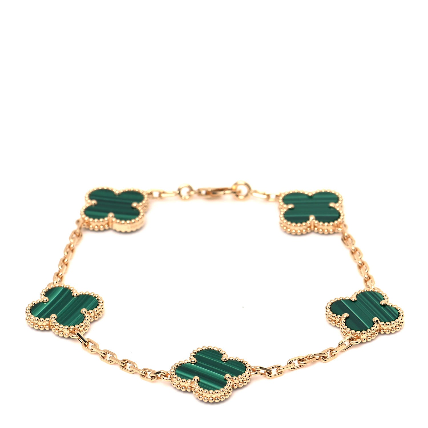 Van Cleef & Arpels 18K Yellow Gold Malachite 5 Motifs Vintage Alhambra Bracelet 1 of 6