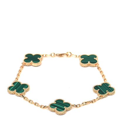 Van Cleef & Arpels 18K Yellow Gold Malachite 5 Motifs Vintage Alhambra Bracelet 1 of 6