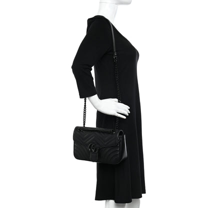 Gucci Calfskin Matelasse Monochrome Small GG Marmont Shoulder Bag Black 2 of 10