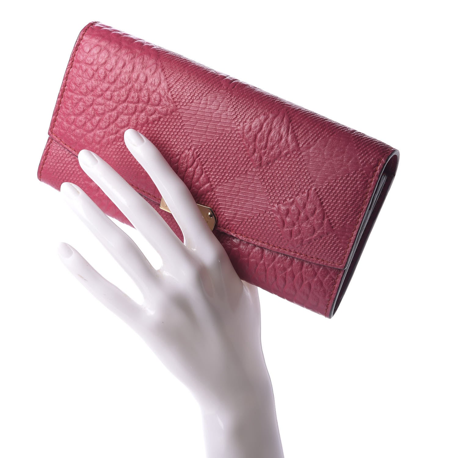 Burberry Signature Grain Calfskin Check Embossed Porter Continental Wallet Dark Plum 2 of 10