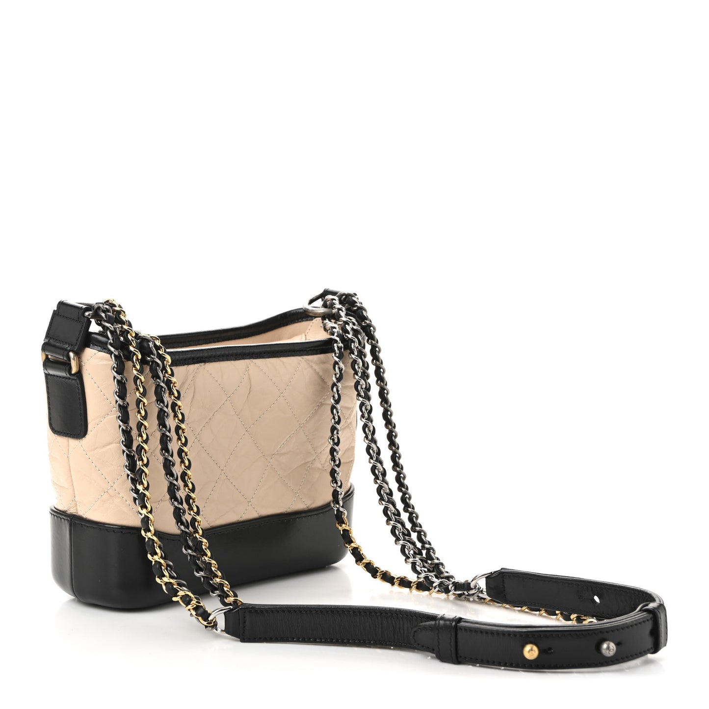 Aged Calfskin Quilted Small Gabrielle Hobo Beige Black