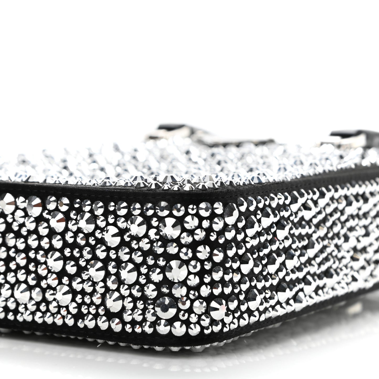 Satin Crystal Metal Triangle Logo Small Double Handle Crossbody Tote Metal