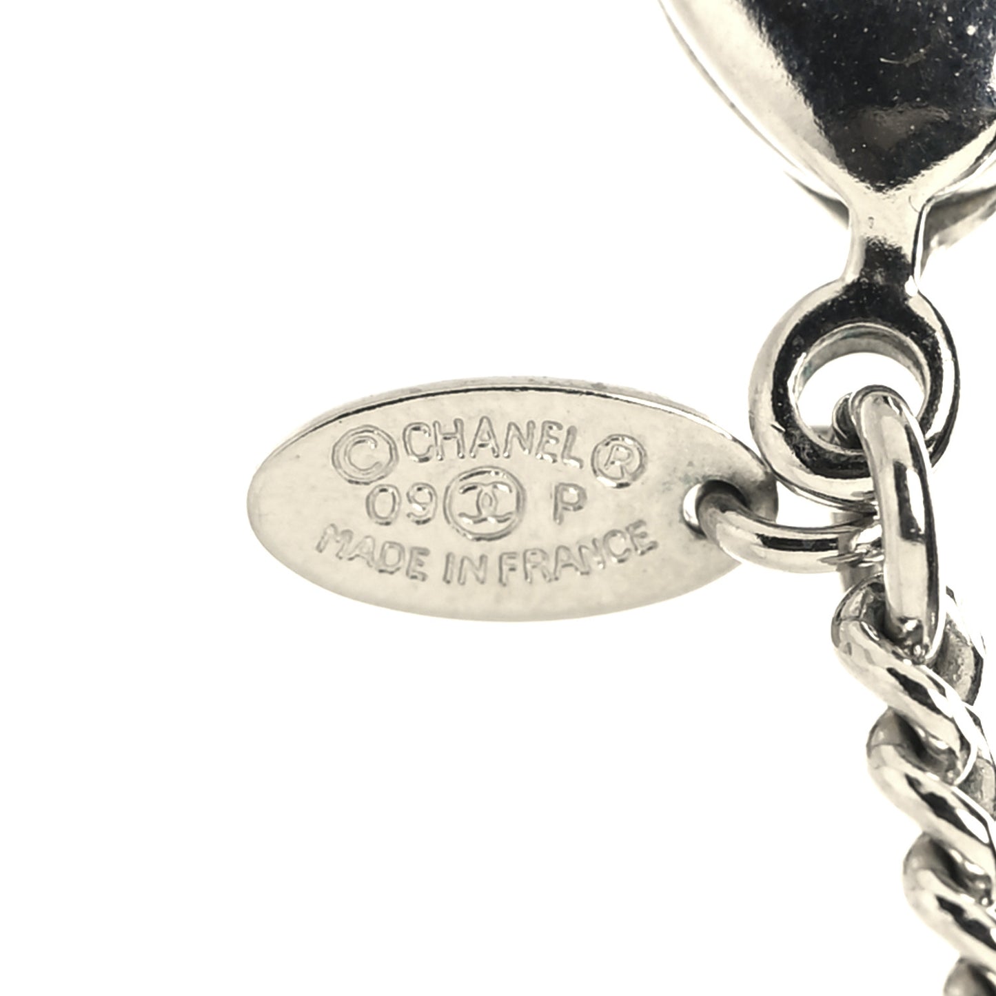 Metal Crystal CC Long Chain Necklace Silver