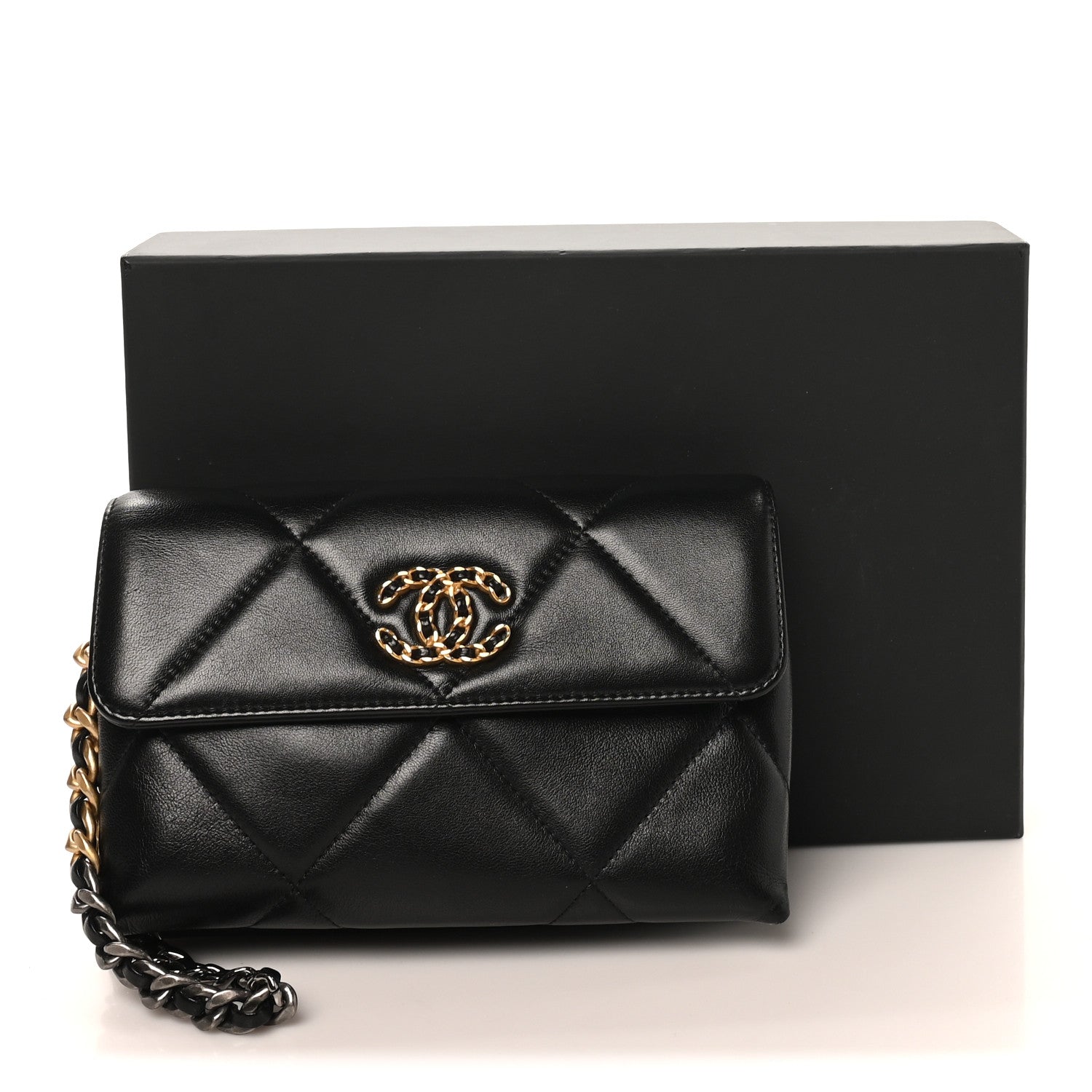 Chanel Lambskin Quilted Chanel 19 Flap Clutch Black 21 of 21