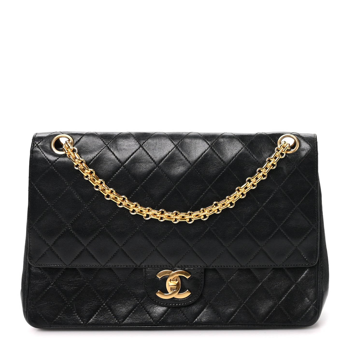 Lambskin Quilted Medium Double Flap Bijoux Chain Black