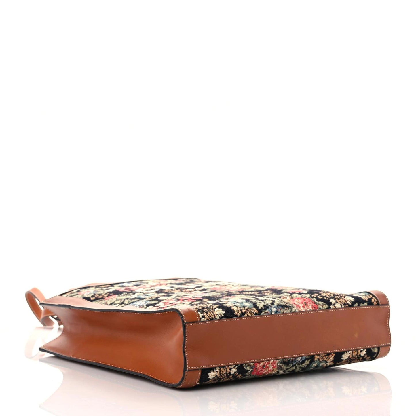 Canvas Calfskin Jacquard Floral Small Vertical Cabas Black Tan