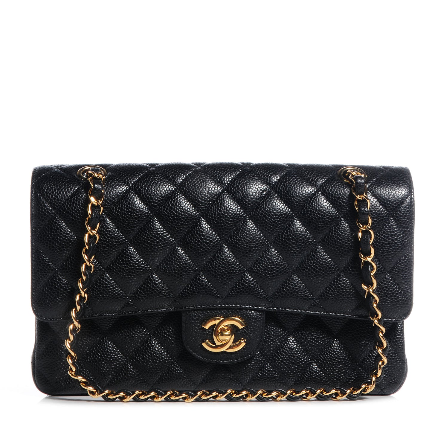 Caviar Quilted Medium Double Flap Black