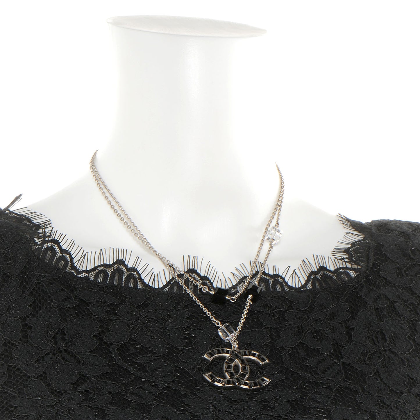 Swarovski Crystal Large CC Double Strand Necklace Black