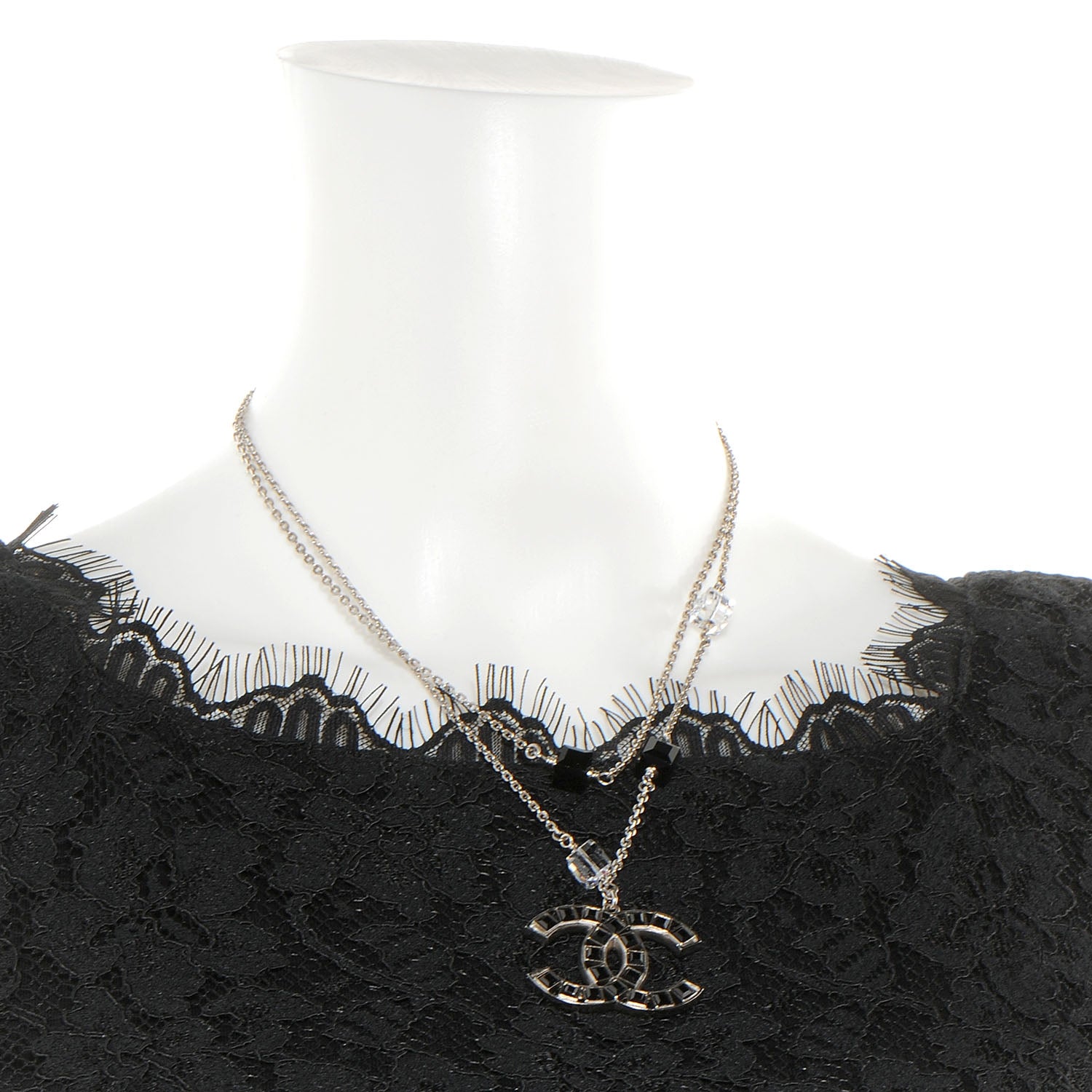 Chanel Swarovski Crystal Large CC Double Strand Necklace Black 2 of 5