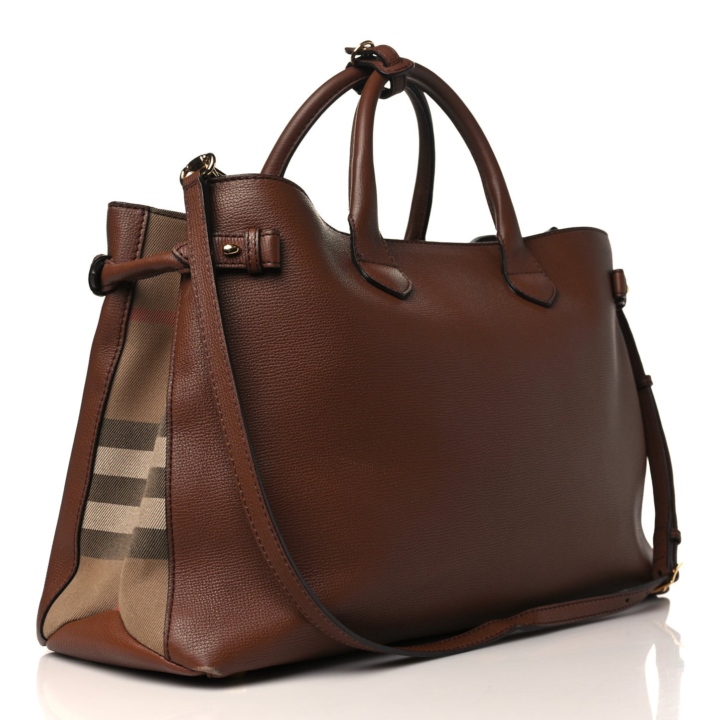 Grainy Calfskin House Check Large Banner Tote Tan