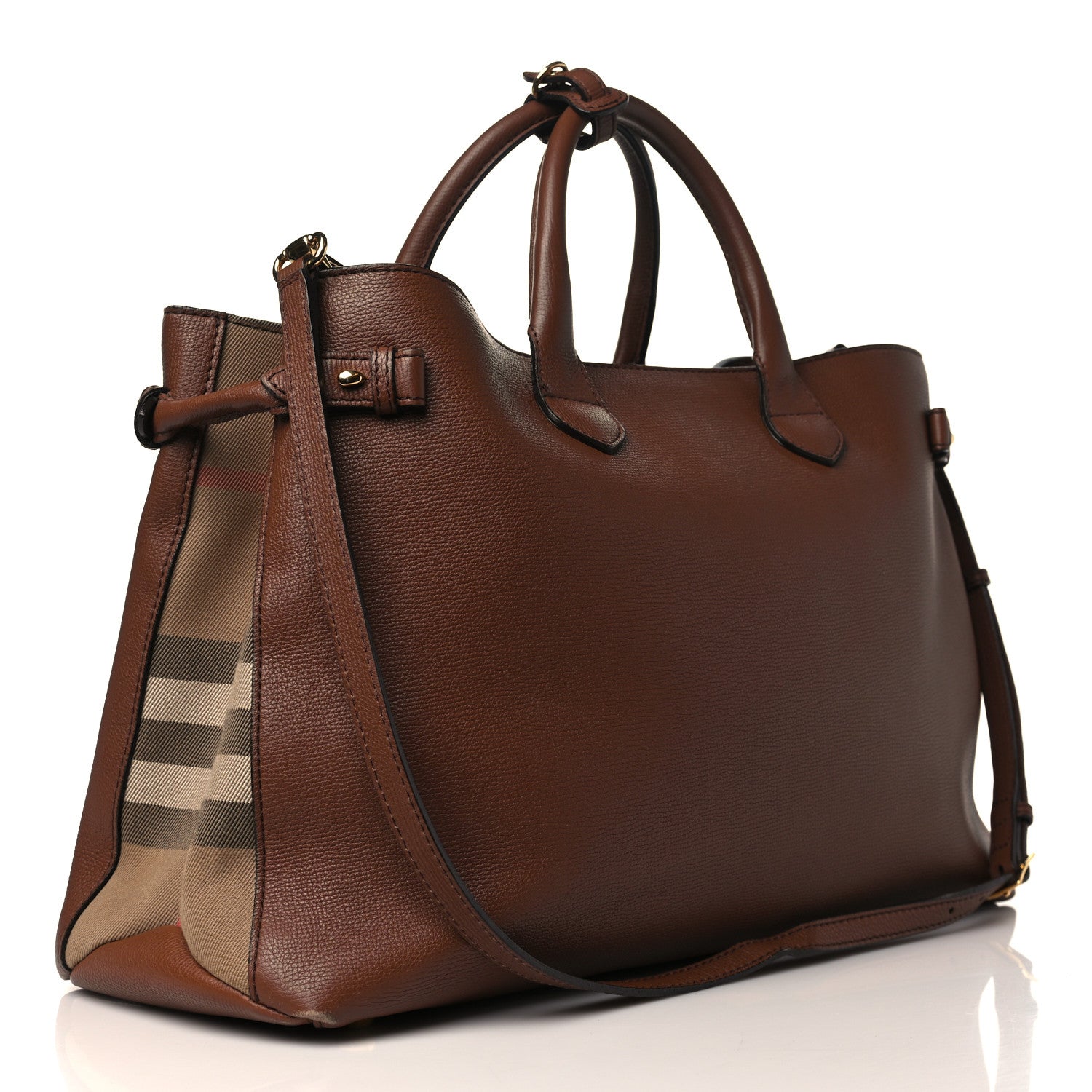 Burberry Grainy Calfskin House Check Large Banner Tote Tan 3 of 11