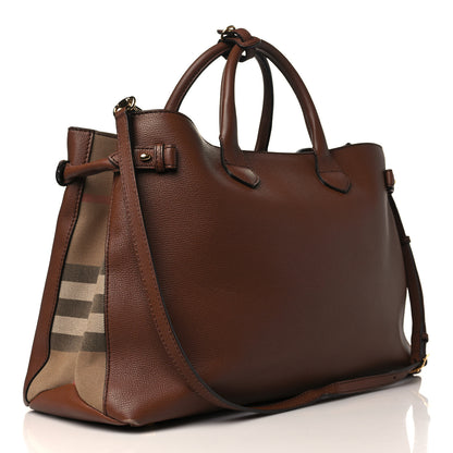 Burberry Grainy Calfskin House Check Large Banner Tote Tan 3 of 11