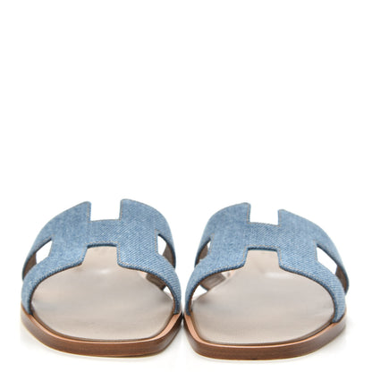 Hermes Denim Canvas Oran Sandals 36.5 Bleu Clair 2 of 8