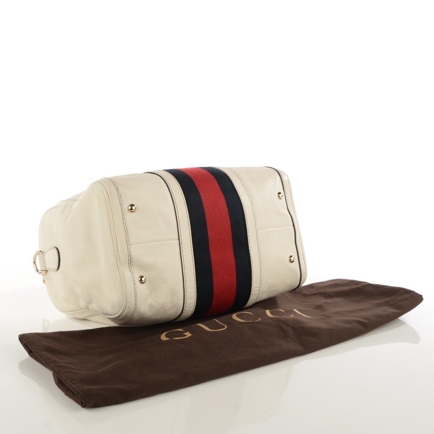 Calfskin Vintage Web Medium Boston Off White