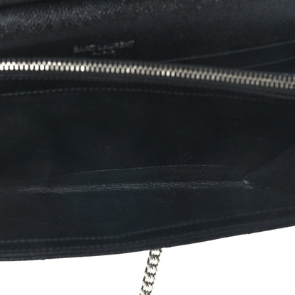 Saint Laurent Grain De Poudre Matelasse Chevron Monogram Chain Wallet Black 5 of 8