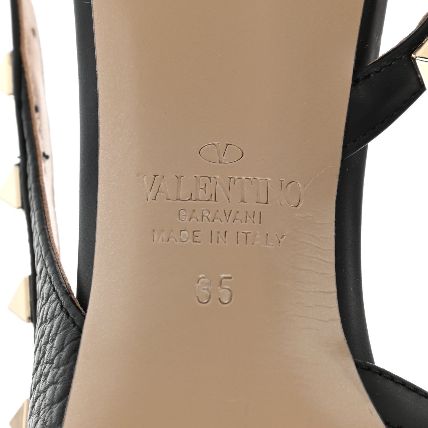 Pebbled Calfskin Rockstud Half D'Orsay Slingback 50mm Pumps 35 Black