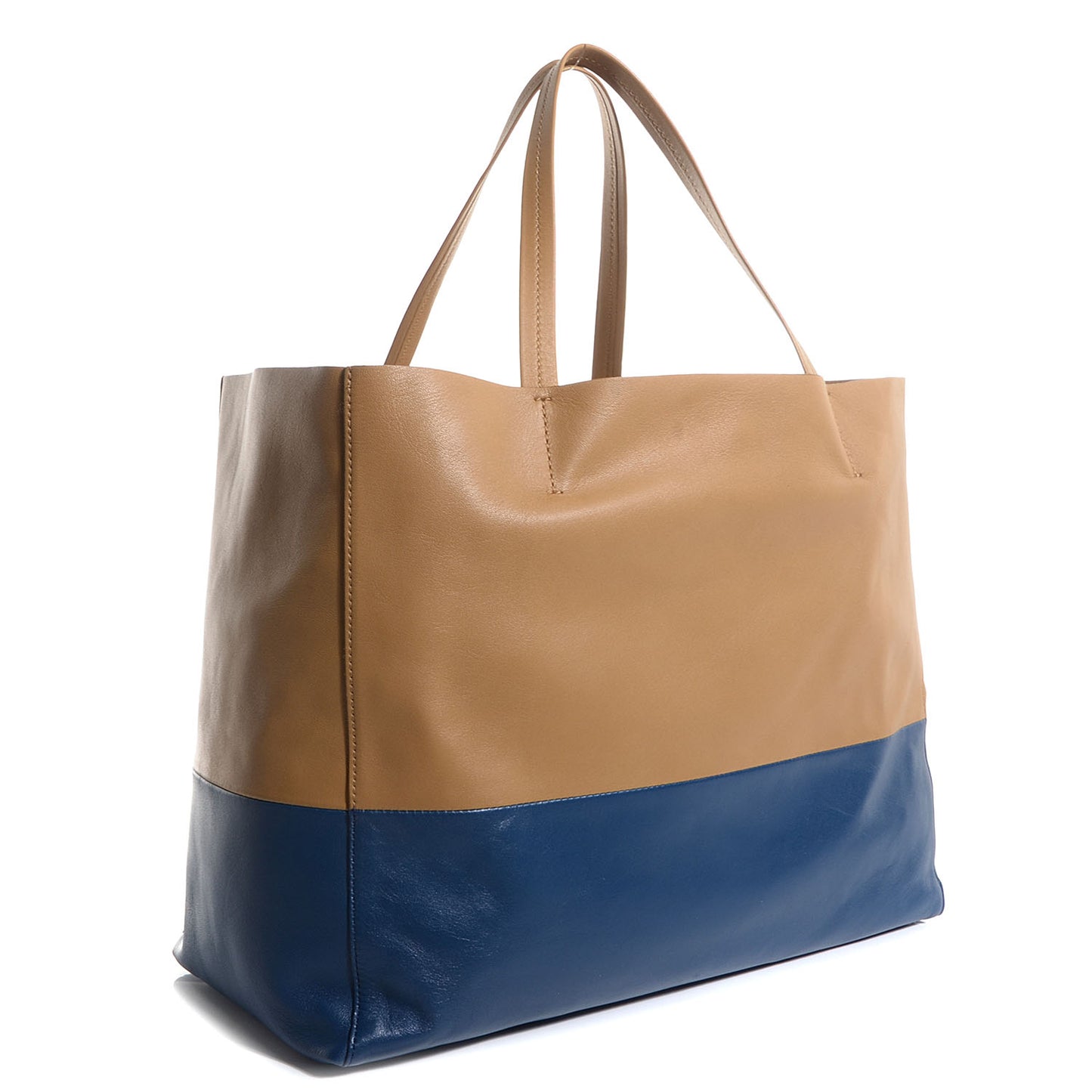 Lambskin Horizontal Bi-Cabas Blue Camel