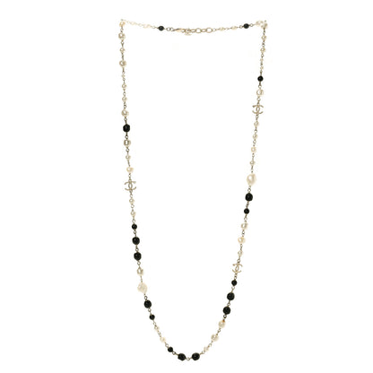 Chanel Pearl Beaded Crystal CC Long Necklace Gold Black White 4 of 6