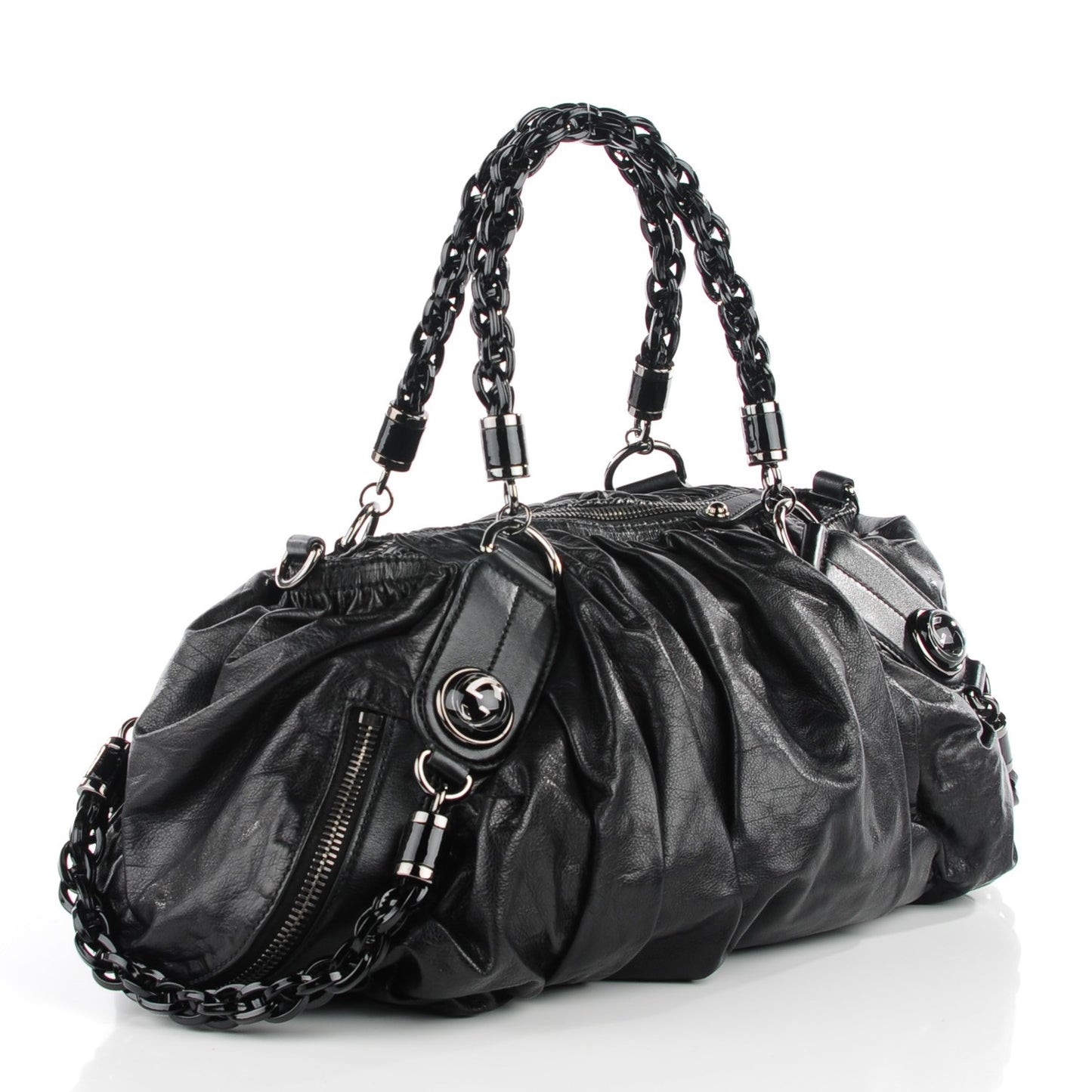 Ruched Calfskin Shoulder Bag Black