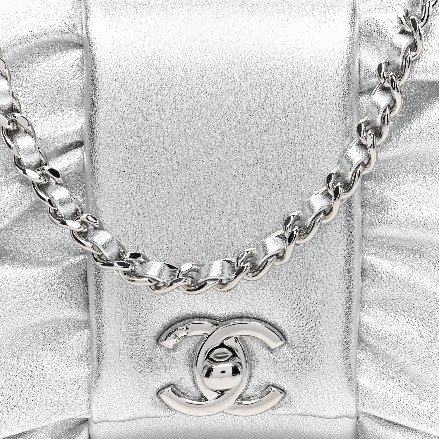 Chanel Metallic Lambskin Tie My Bow Flap Clutch With Chain Silver 8 of 10