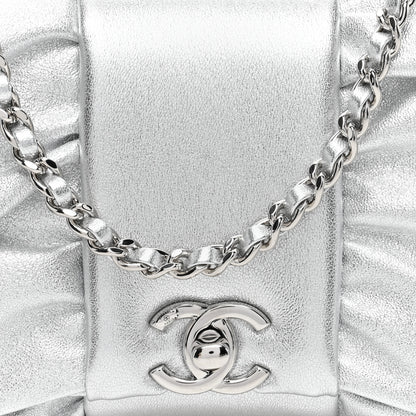 Chanel Metallic Lambskin Tie My Bow Flap Clutch With Chain Silver 8 of 10