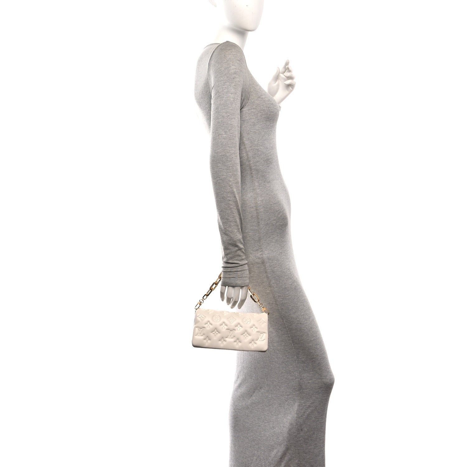 Louis Vuitton Lambskin Embossed Monogram Pochette Coussin Crossbody Creme 2 of 10