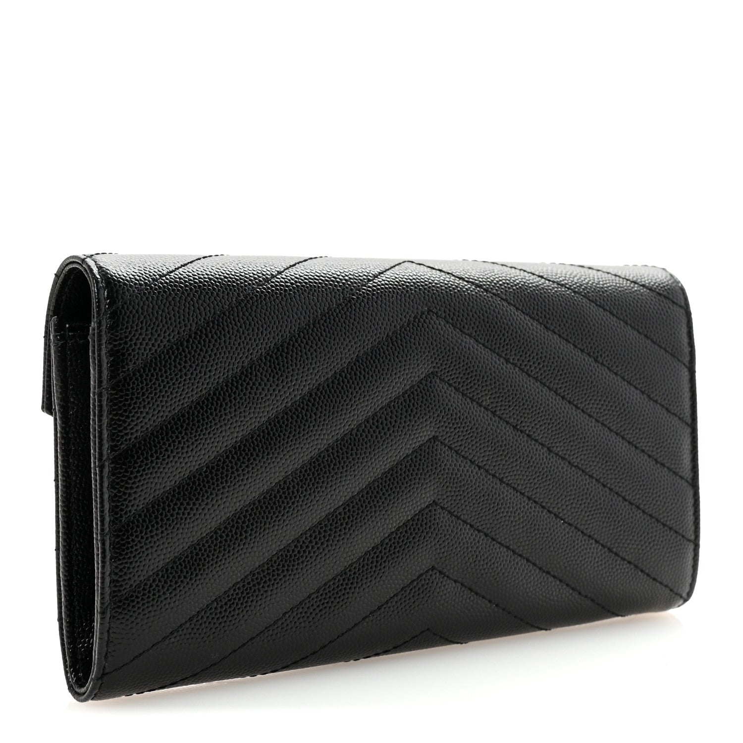 Saint Laurent Grain De Poudre Matelasse Chevron Monogram Flap Wallet Black 3 of 7