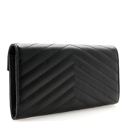 Saint Laurent Grain De Poudre Matelasse Chevron Monogram Flap Wallet Black 3 of 7