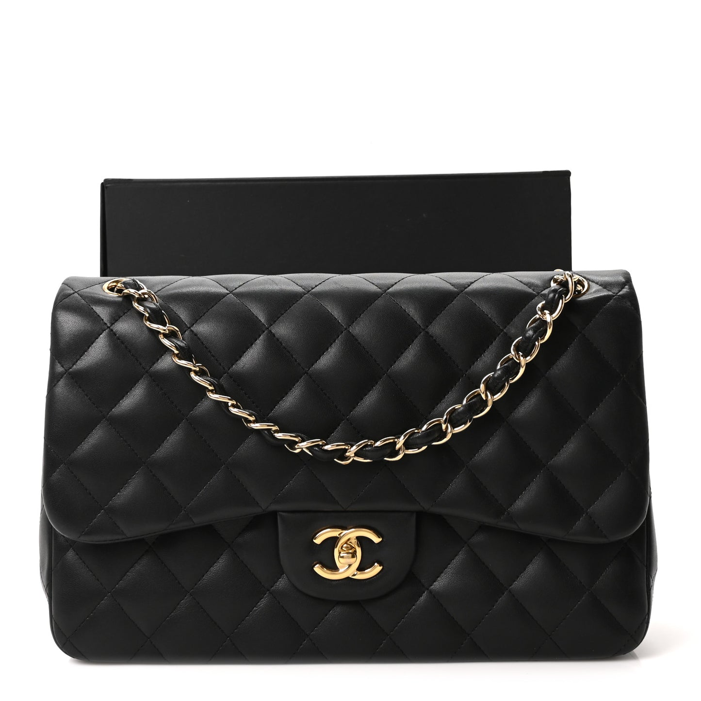 Lambskin Quilted Jumbo Double Flap Black