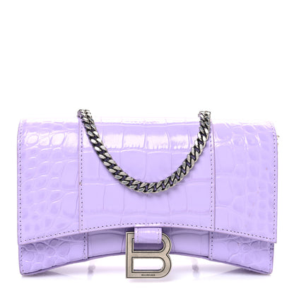 Balenciaga Shiny Calfskin Crocodile Embossed Hourglass Chain Bag Lilac 1 of 10