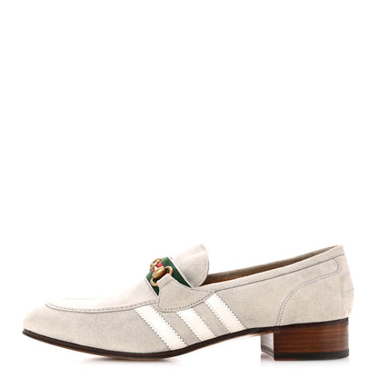 Gucci X ADIDAS Suede Supersofty Quentin Goatskin Web Mens Horsebit Loafers 10.5 Grey Sky Off White 1 of 12
