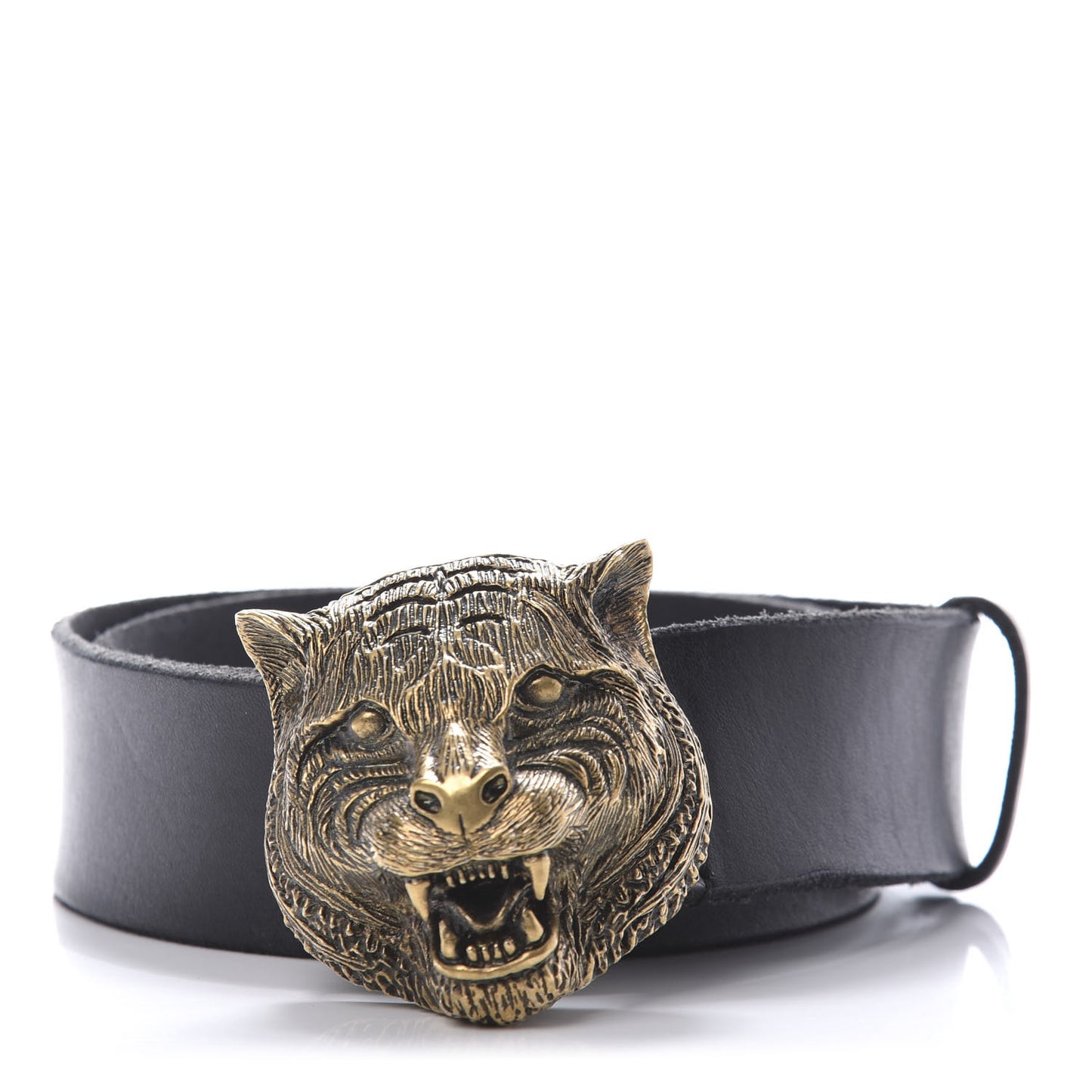 Calfskin Brass Feline Buckle Belt 80 32 Black