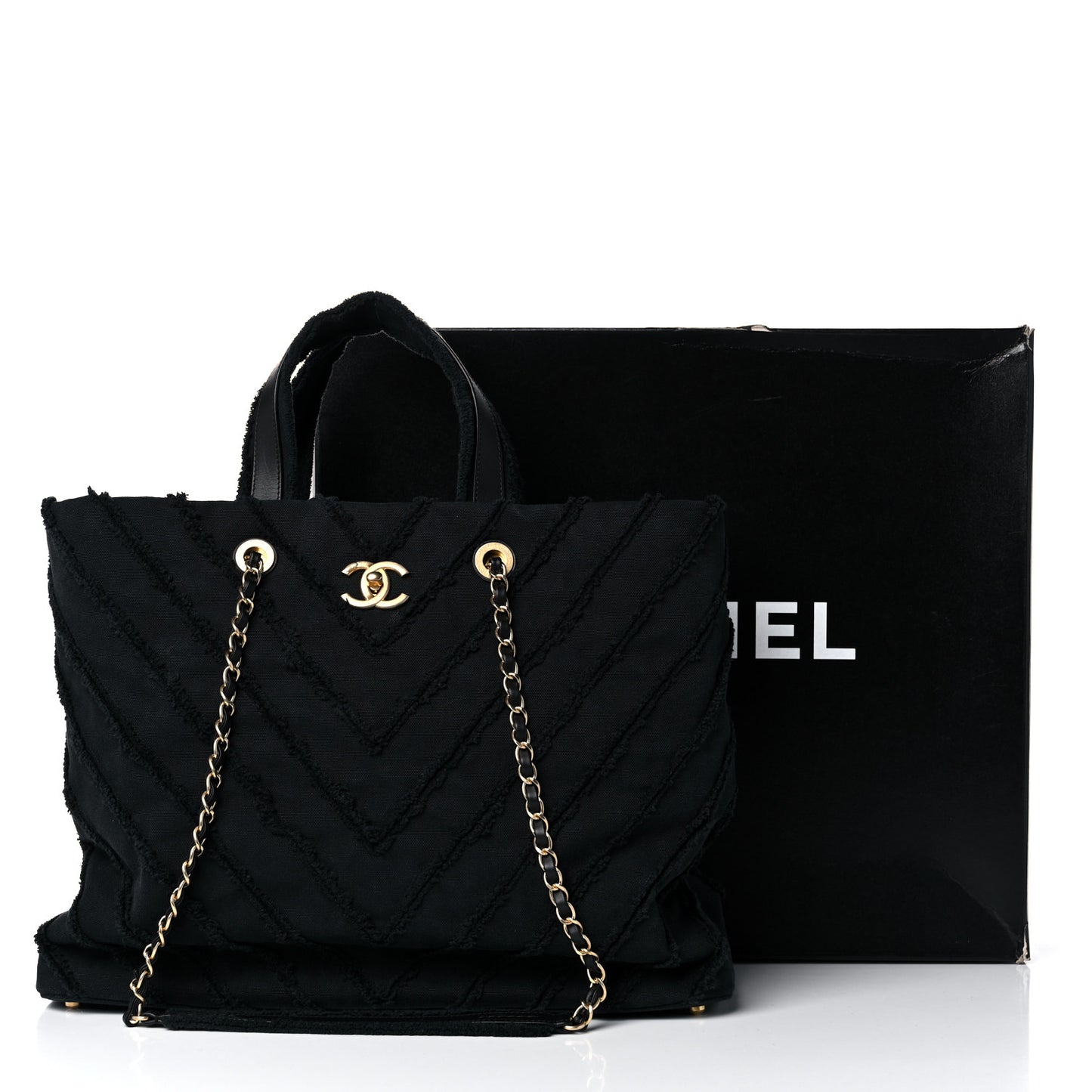 Canvas Chevron Cuba Patchwork Shopper Tote Black