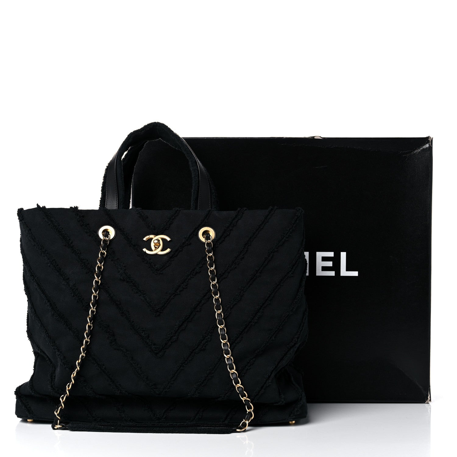 Chanel Canvas Chevron Cuba Patchwork Shopper Tote Black 10 of 10