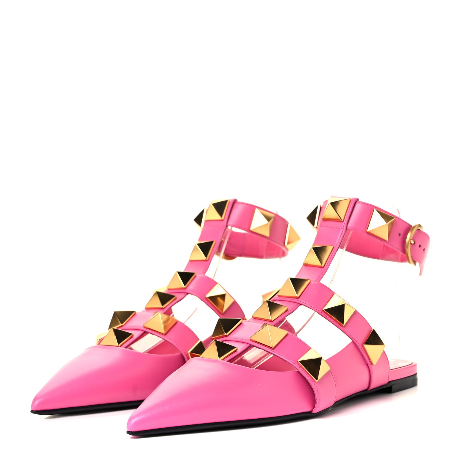 Valentino Garavani Calfskin Roman Stud Ankle Strap Flat Mules 38.5 Feminine Pink 3 of 9