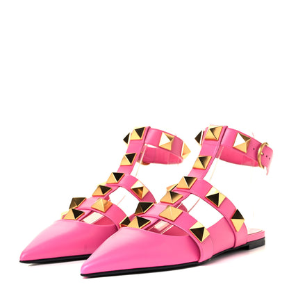 Valentino Garavani Calfskin Roman Stud Ankle Strap Flat Mules 38.5 Feminine Pink 3 of 9