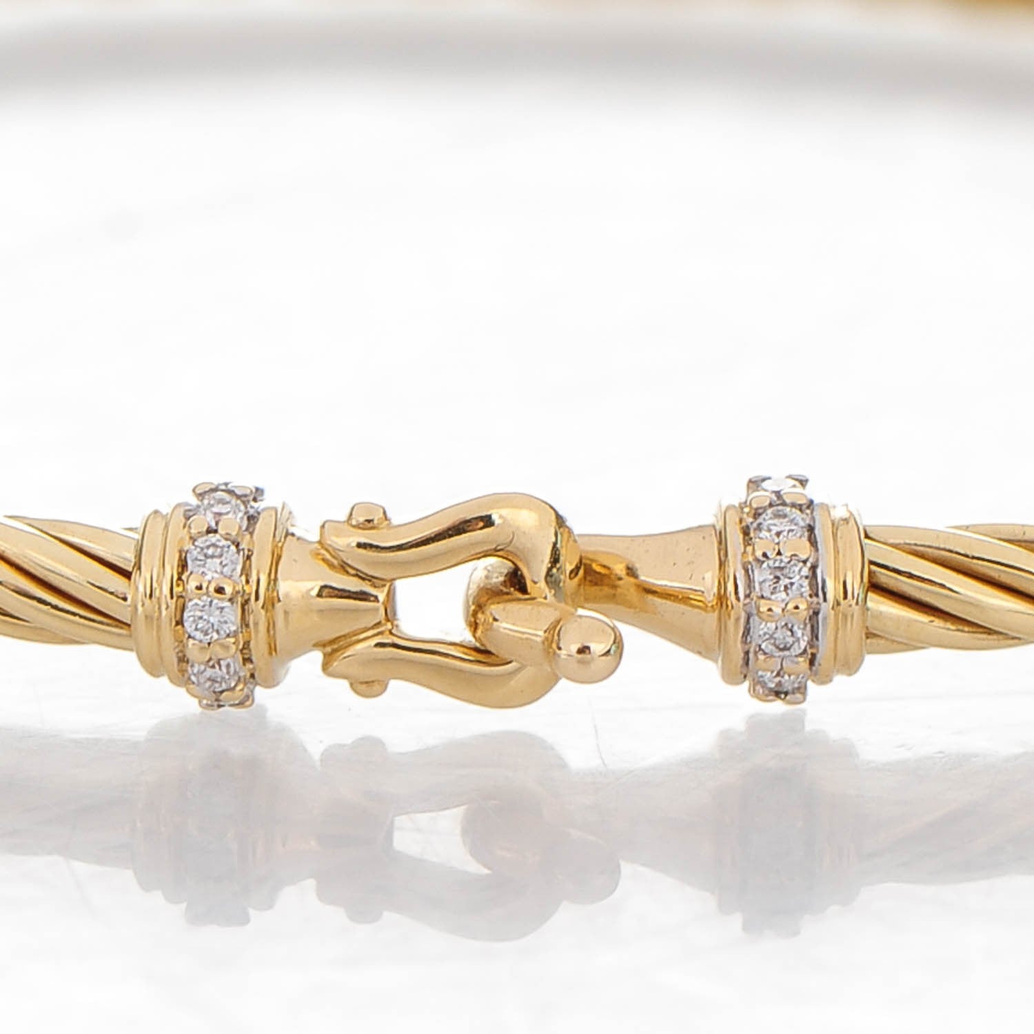 David Yurman 18K Yellow Gold Diamond 2.6mm Cable Collectibles Buckle Bracelet 4 of 5
