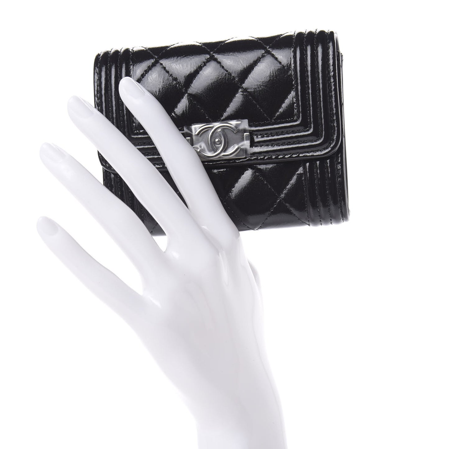 Distressed Patent Quilted Boy Flap Card Holder Wallet Black