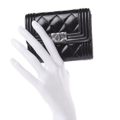 Chanel Distressed Patent Quilted Boy Flap Card Holder Wallet Black 2 of 9