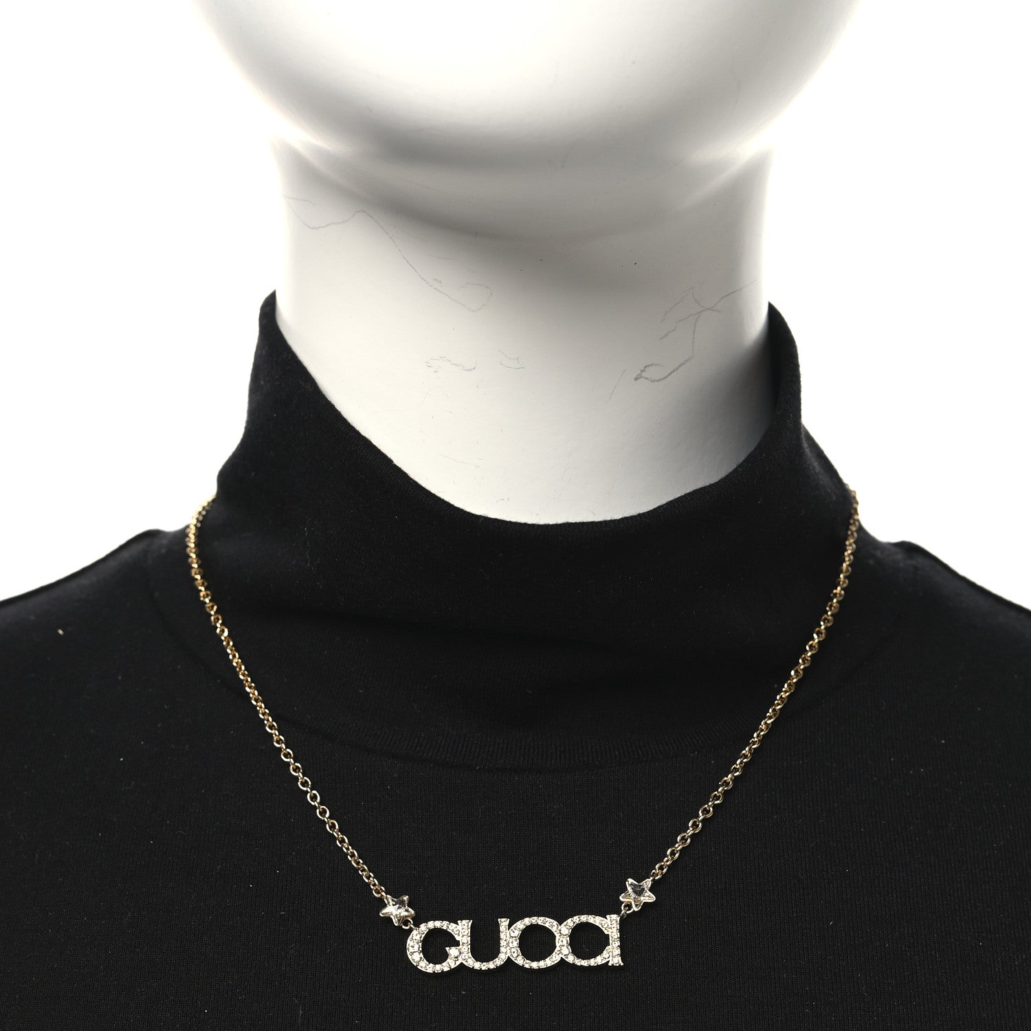 Gucci Crystal Script Necklace Gold 2 of 4