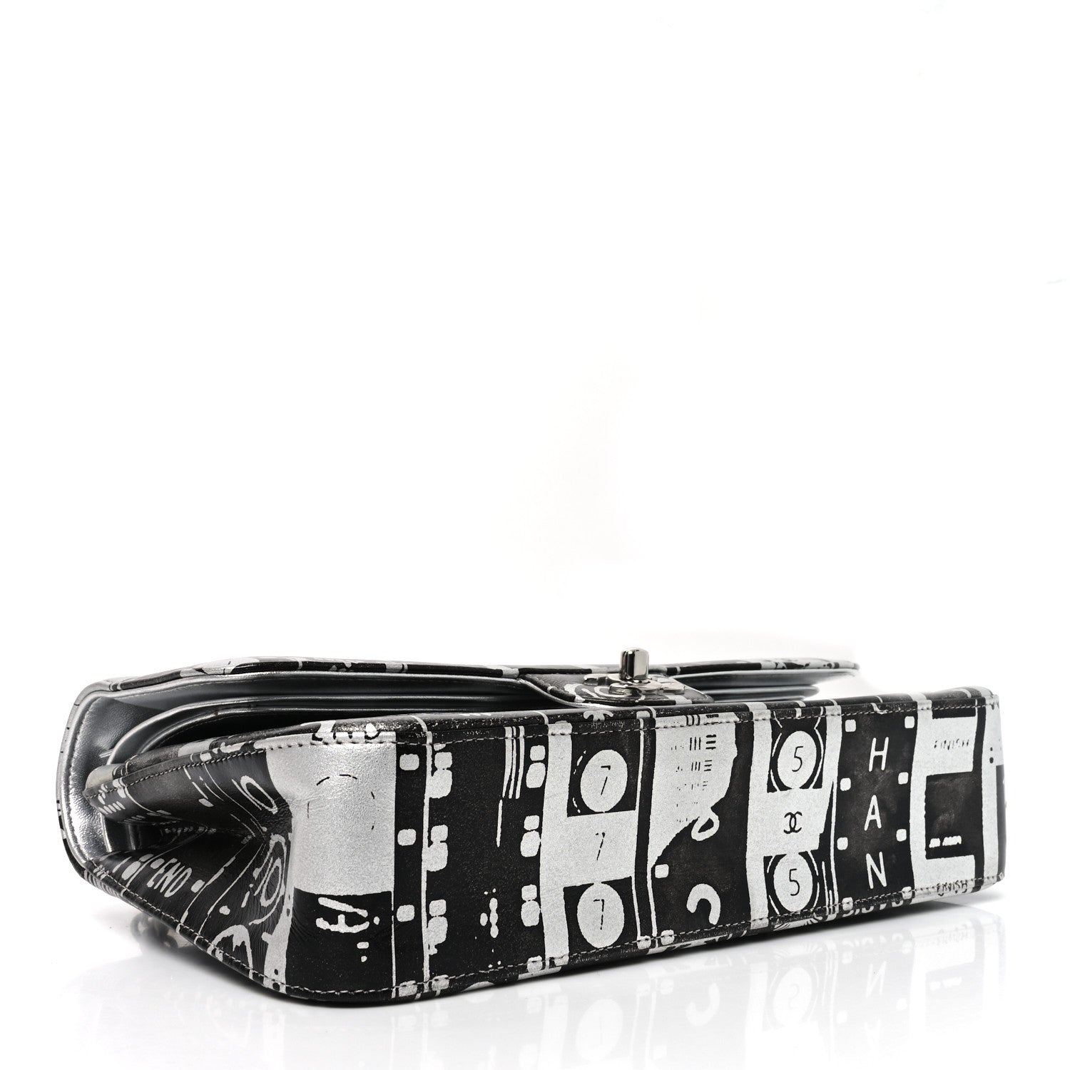 Chanel Lambskin Graffiti Printed Medium Double Flap Black Silver 4 of 10