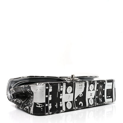 Chanel Lambskin Graffiti Printed Medium Double Flap Black Silver 4 of 10