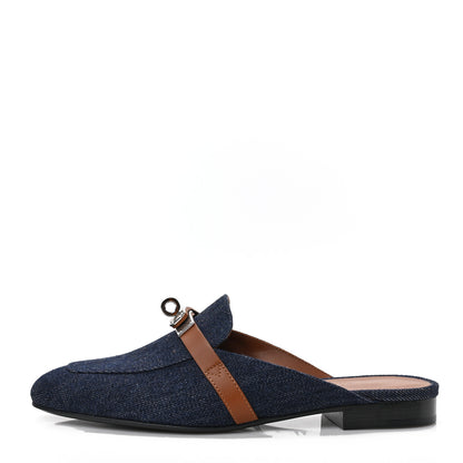 Hermes Calfskin Denim Oz Mules 36 Bleu Brut Gold 1 of 8