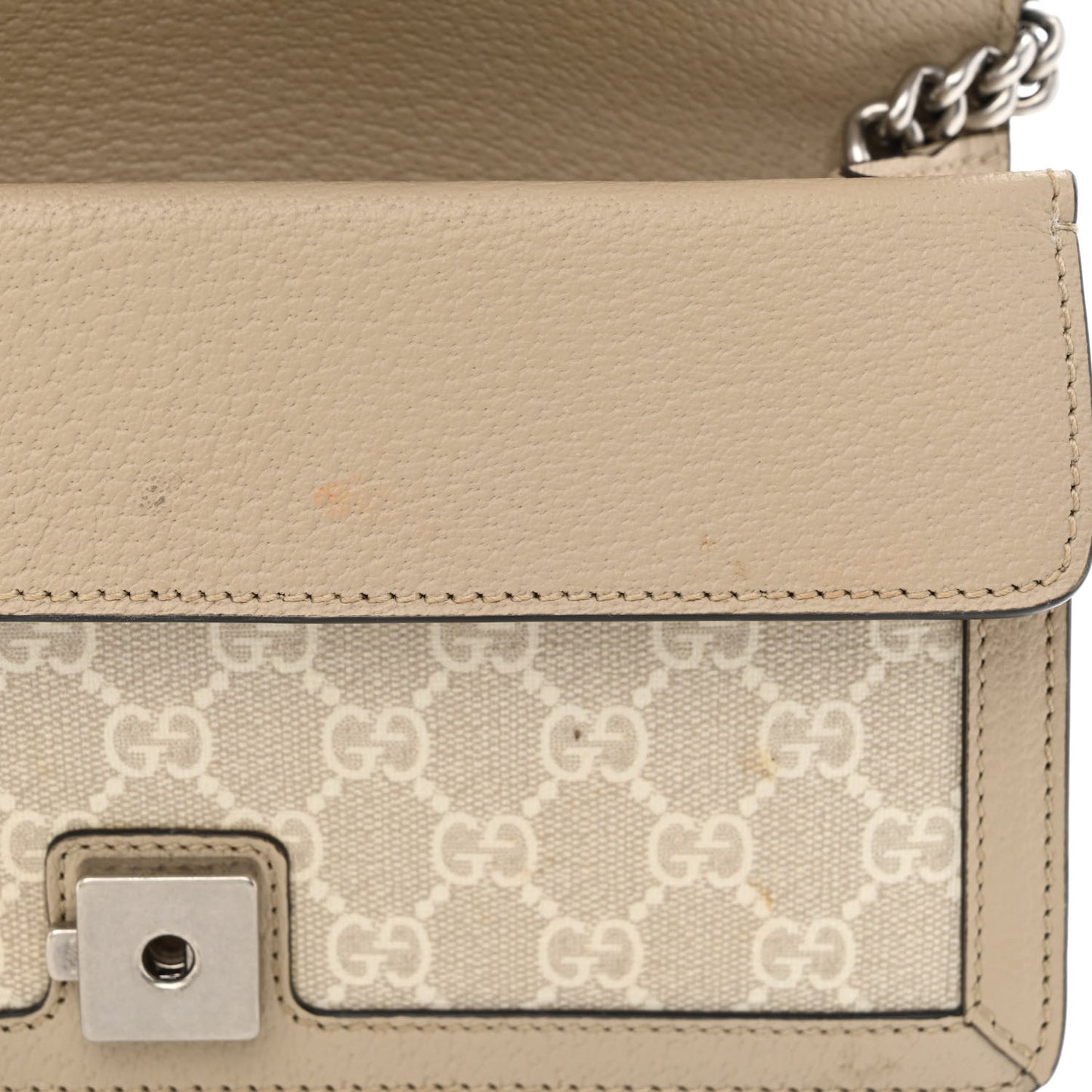 GG Supreme Monogram Textured Dollar Calfskin Small Rectangular Dionysus Shoulder Bag Beige Mystic White Oatmeal