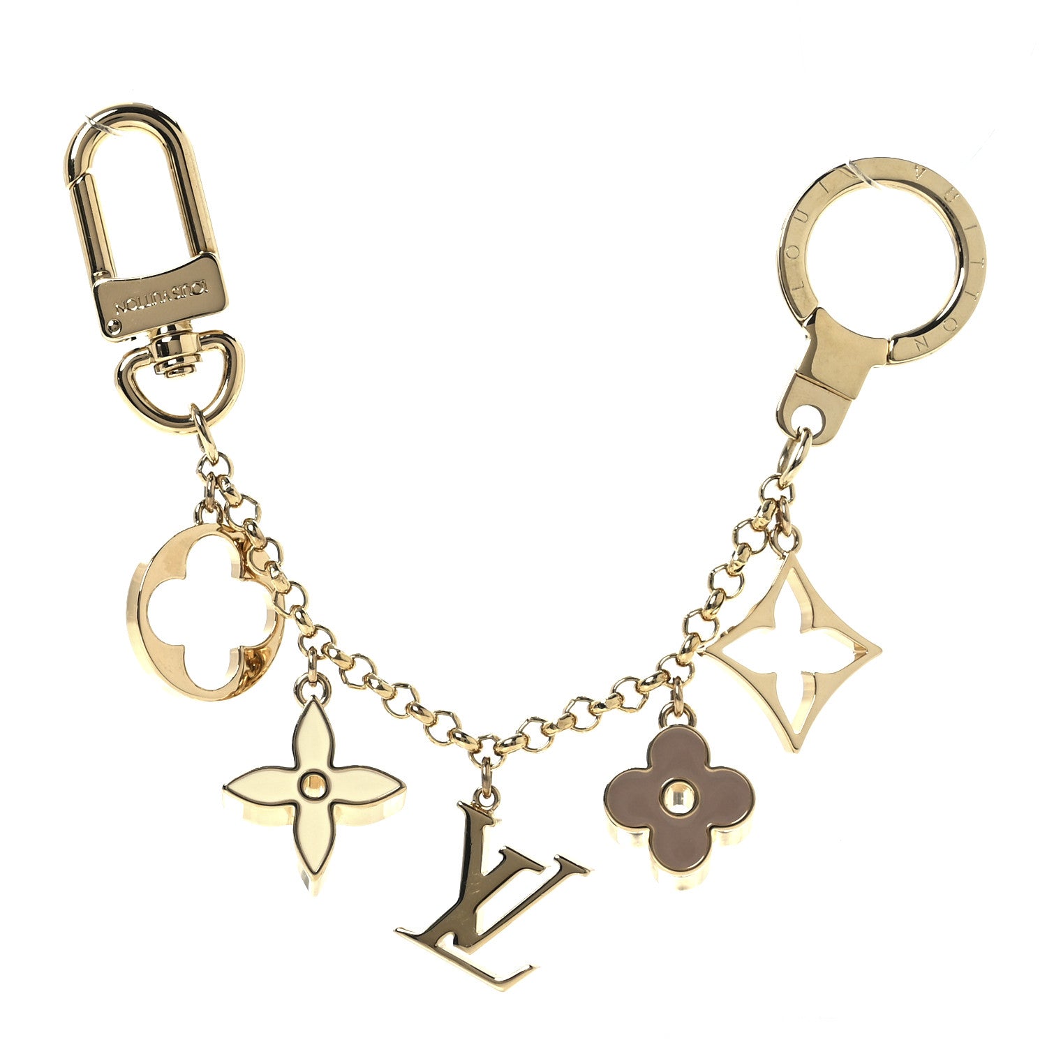 Louis Vuitton Brass Enamel Fleur De Monogram Bag Charm Chain Gold 1 of 4