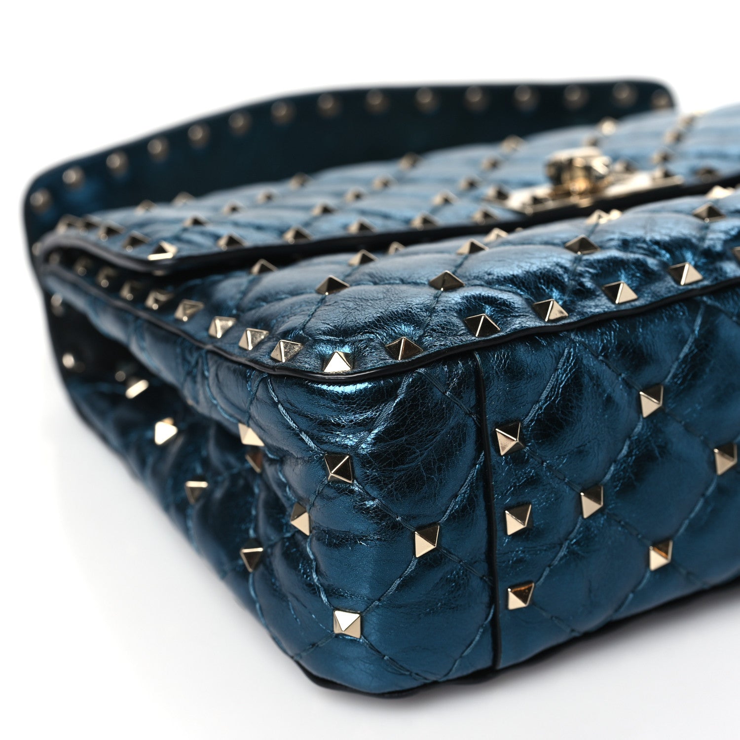 Valentino Garavani Metallic Wrinkled Lambskin Medium Rockstud Spike Shoulder Bag Peacock 8 of 11