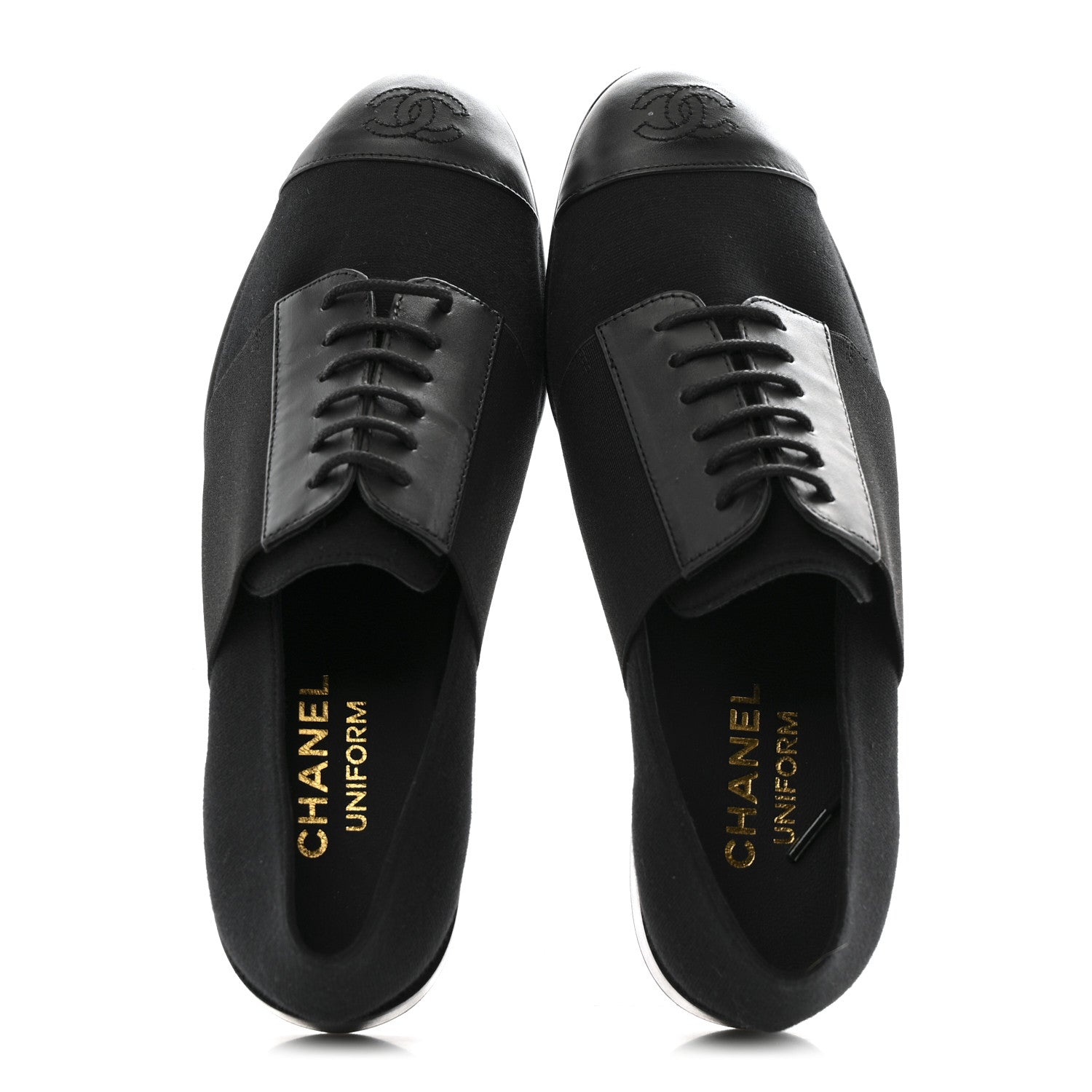 Chanel Calfskin Elastic Lace Up Cap Toe CC Loafers 37 Black 2 of 10