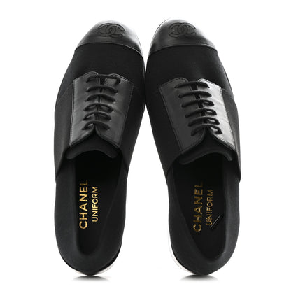 Chanel Calfskin Elastic Lace Up Cap Toe CC Loafers 37 Black 2 of 10